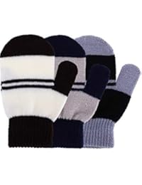 SATINIOR 3 Pairs Toddler Magic Stretch Mittens Little Girls Knit Mitten Baby Boys Winter Knitted Gloves (Black and White, Black and Gray, Dark Gray and Black, 1-4 Years Size)