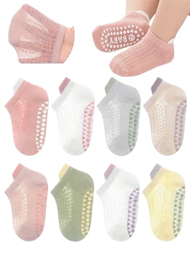 BEHELE Baby Toddler Non Slip Socks Girl Boy Non-Skid Crew Socks Mesh Summer Infant Floor Socks 8 Pairs