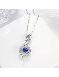 September Birthstone Created Blue Sapphire Necklace ?? Forever Love Infinity ?? Pendnat Natural Swiss Blue Topaz Gemstone Jewelry Birthday Gifts for Women Mom Wife Sterling Silver Anniversary Gifts