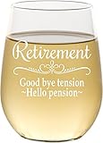 Retirement Gift Stemless Wine Glass for Women, Goodbye Tension, Hello Pension Etched White Wine Glass - SG16