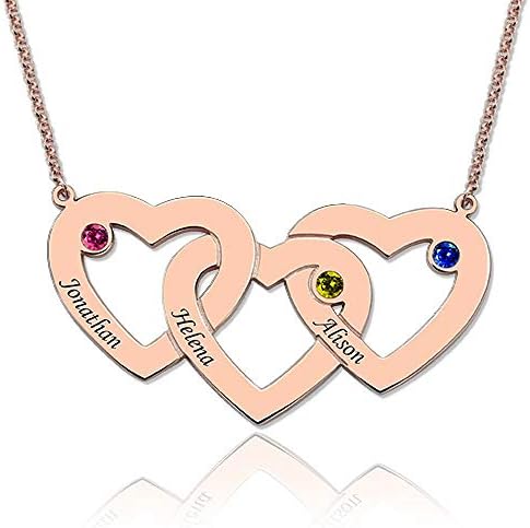Sterling Silver Personalized Intertwined Hearts With Birthstones Name Necklace Custom Made Any Name Pendant Necklace