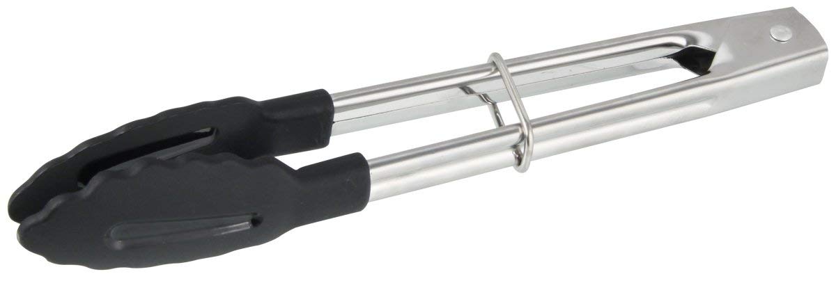 Fackelmann Multi-Purpose Kitchen Tongs PBT Length 18cm, Heat Resistant to 220C, Non-Stick Cookware Safe, Locking Mechanism, Scalloped Head, Dishwasher Safe, Silver & Black — image 1