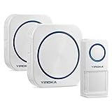YIROKA Wireless Doorbell Battery Operatedï¼ŒWaterproof Door Chime Kit Operating at Over 500 Feet,58 doorbell tone,4 Levels Volume,1 Sensor & 2 Plug-in Receivers (1 Button + 2 Receiver)