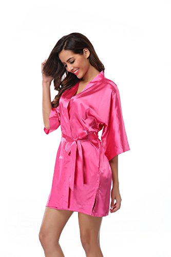 Vogue Bridal Women's Solid Color Short Kimono Robe, Rose 3XL