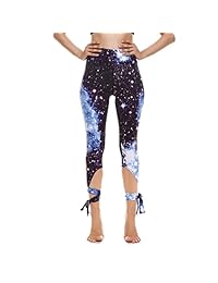 damaes Digital Impreso Dry-Fit cintura alta Leggings recorte corbata de lazo puño Slim pantalones de yoga entrenamiento medias