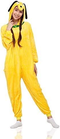Adult Yellow Dog Kigurumi Animal Onesie Pajamas Onsie One Piece Cosplay Costume (Small, Yellow)