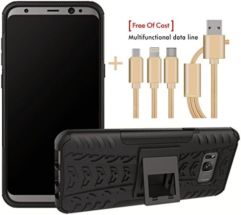 SongNi® Samsung Galaxy S8 Plus Case,+Multifunctional Data Line 2 in 1 Hybrid Protective Bumper Shockproof Heavy Rugged Cover with Kickstand for Samsung Galaxy S8 Plus-Black