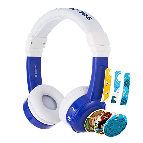ONANOFF BuddyPhones Inflight, Volume-Limiting Kids Headphones, 3 Volume Settings of 75, 85 and 94 dB, Includes Travel Mode, Perfect for Airplanes, Trains and Cars, Built-in Audio Sharing Cable, Blue