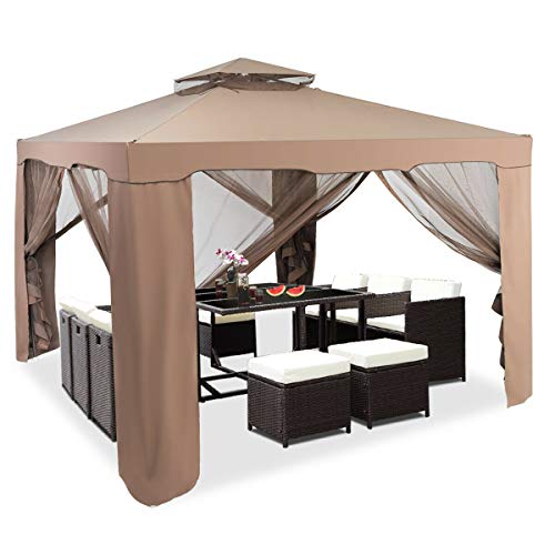 FDInspiration Coffee 10x 10 FT Patio Gazebo Tent Shelter Outdoor Canopy Shelter Party Sun Shade w/Mosquito Netting with Ebook - Thumbnail 7