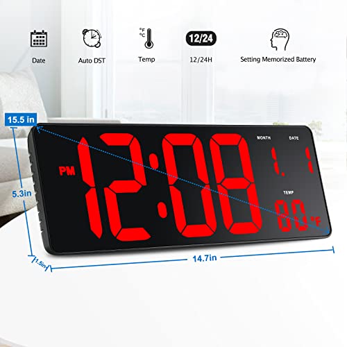 DreamSky 15.5" Large Digital Wall Clock with Jumbo Big LED Number