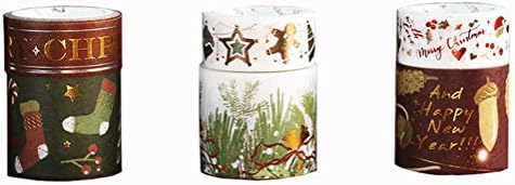 Christmas Santa Claus Tree Jingle Bell Gold Foil Glittering Wide Washi Tape Set- Set of 6 Rolls - Decorative DIY Japanese Masking Scrapbook Notebook Sticky Planner Washi Tape Set