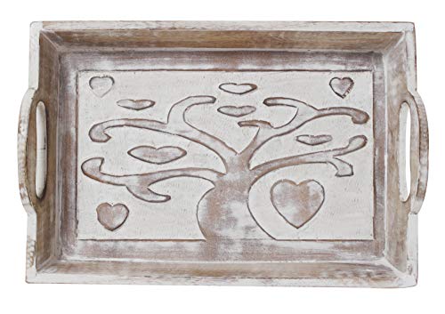 Fatherâ€™s Day Gifts Tree of Life Hand Carved Wooden Breakfast Serving Tray with Handle for Tea Snack Dessert Kitchen Dining Serve-ware Accessories 15 x 10 Inches