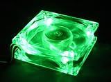 Autolizer Sleeve Bearing 80mm Silent Cooling Fan for Computer PC Cases - High Airflow, Quite, and Transparent Clear (Green Quad 4-LEDs) - 2 Years Warranty