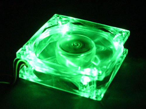 Autolizer Sleeve Bearing 80mm Silent Cooling Fan for Computer PC Cases - High Airflow, Quite, and Transparent Clear (Green Quad 4-LEDs) - 2 Years Warranty