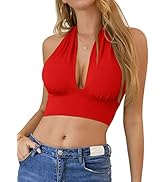 VETIOR Women's Crisscross Halter Wrap Tops V Neck Cami Tank Tops Self Tie Backless Crop Top