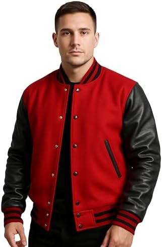 WEIV GEAR Mens Letterman Melton Varsity Jacket for Men Baseball