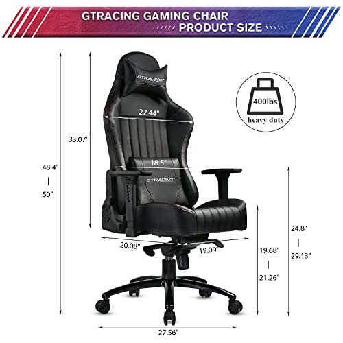 GTRACING Gaming Chair, Big and Tall Computer Chair, Ergonomic High Back Adjustable Gaming Chair with 4D Armrests,Head Pillow, and Lumbar Support, Black