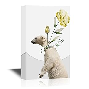 Canvas Wall Art - Abstract Art Featuring a Polar Bear and Flowers - Gallery Wrap Modern Home Art | Ready to Hang - 12x18 inches