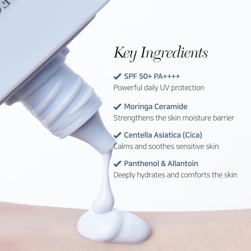 De:H Tone-up Sunscreen SPF 50+ PA++++ | Sky Blue Color Correcting Makeup Base & Primer | Calming Cica & Ceramide | Semi-Matte Korean Skincare for Sensitive Skin | 1.7 Fl Oz (50ml)
