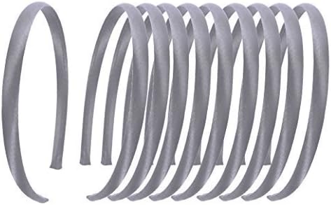 Set of 10 Satin Covered Alice Band Head Hairbands Plain Daywear Multi-colours (Grey)