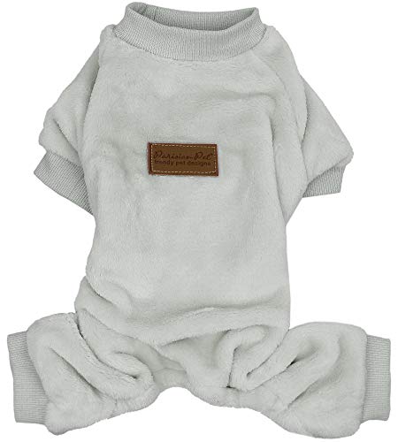 Parisian Pet Dog Pajamas - Cat/Dog Fleece Jumpsuit, Size 2XL - Velour Gray - Ideal Warm Winter Outfit for Male Dogs and Cats