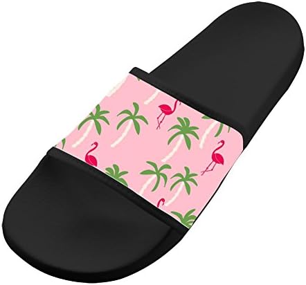 Flamingo Coconut Tree Unisex Adults House Sandal Slipper Bathroom Flats Flip Flops Open toed Slide Shoes 10 B(M) US 10 B(M) US