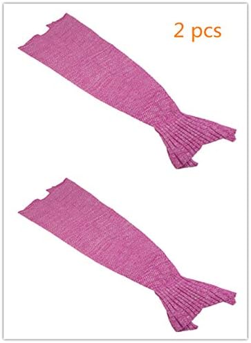TONGQING Mermaid Tail Blanket, Crochet Knitted Sleeping Bag Sofa Bedding Cozy Blankets for Girls Adults Kids All Season (purple-pink-2pcs)