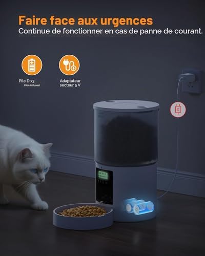 Distributeur Croquettes Chat Automatique: 4L Distributeur Croquettes Chat avec Minuterie Programmable - 1-6 Repas par Jour - avec Appuyez sur Le Couvercle et Fonction D'Enregistrement 10s Blanc