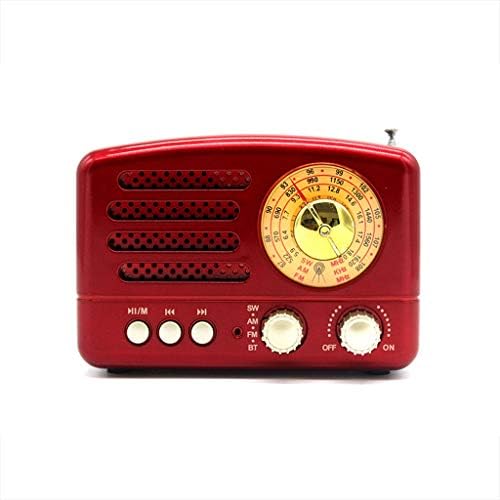 Portable Retro Radio Handheld Receiver AM FM SW+bluetooth Speaker AUX USB TF MP3 Phone Music Player Rechargeable (Color : Red)