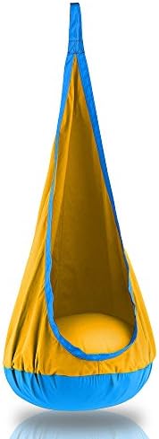Sway Seat Premium Hanging Nest Hammock Pod for Indoor and Outdoor Use - Professional Grade Hardware Included (Yellow/Blue)