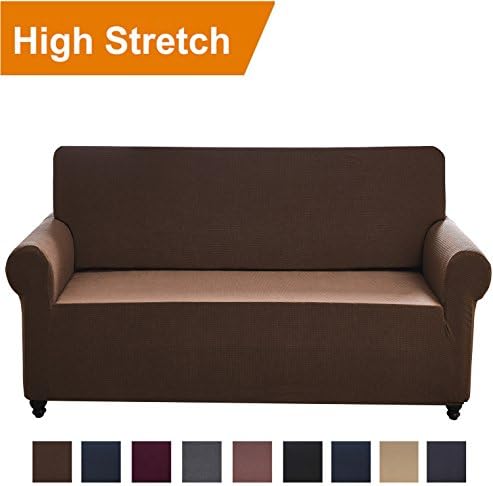 Chelzen Stretch Sofa Covers 1-Piece Polyester Spandex Fabric Living Room Couch Slipcovers (Large, Brown)