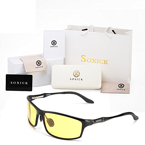 Soxick® HD Metal Night Driving Polarized Rectangle Full Rim Sunglasses for Men Women