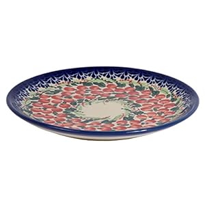 Traditional Polish Pottery, Handcrafted Ceramic Dessert Plate 19cm, Boleslawiec Style Pattern, T.102.Cranberry