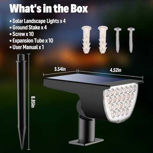 GKGG Solar Lights Outdoor Waterproof IP65, Solar Powered 76 LED 3 Lighting Modes Solar Spot Lights Outdoor for Yard Garden Landscape Pathway (Warm White, 4 Pack)