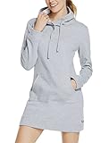 Sidefeel Women V Neck Cotton Sweat Mini Hoodie Dress With Pocket