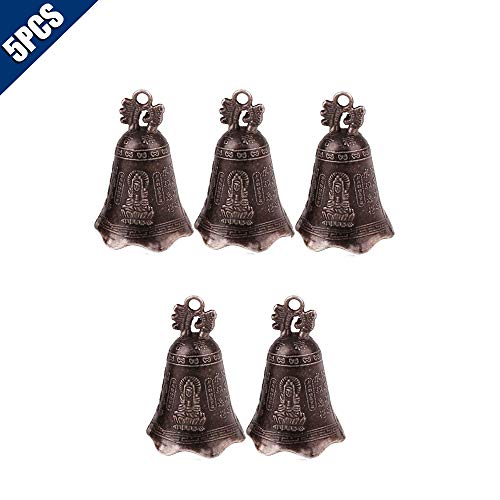 KOOBOOK 5Pcs Retro China's Mini Bronze Sculpture Pray Buddha Feng Shui Bell Home Garden Decorative Wind Bells Car Pendant Accessories 50x30mm