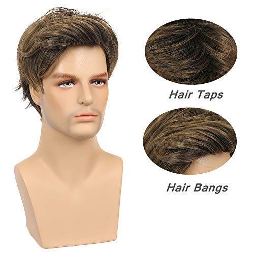 Kaneles Mens Wigs Short Straight Brown mix Natural Synthetic Cosplay