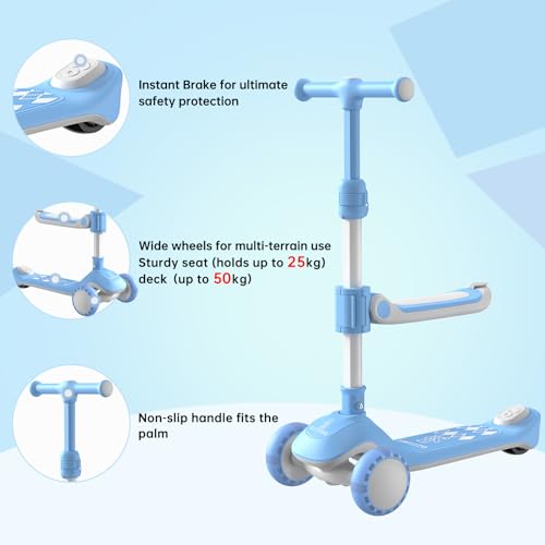 Kids Scooter for Age 3-12, Toddler Scooter, Light Up 3-Wheels Scooter, Shock Absorption Design, Lean to Steer, Balance Training Scooter for Kids