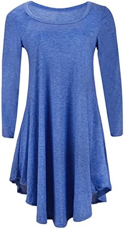 BAIJIE Women's Long Sleeve Tunic Swimg Casual Loose T Shirt Short Solid Color Dress
