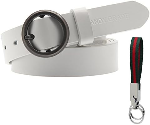 Women's Cowhide Leather Belt Ladies Vintage Casual Belts for Jeans Shorts Pants Summer Dress for Women With Alloy Pin Round Buckle By ANDY GRADE (White)