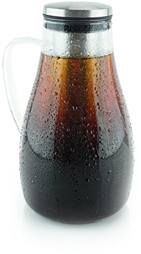 1.7L Airtight Cold Brew Coffee Maker and Tea - Fruit Infuser - Glass Carafe with Removable Stainless Steel Filter - Extra Large (1.7 Liters - 60 oz - 1.8 Quarts)