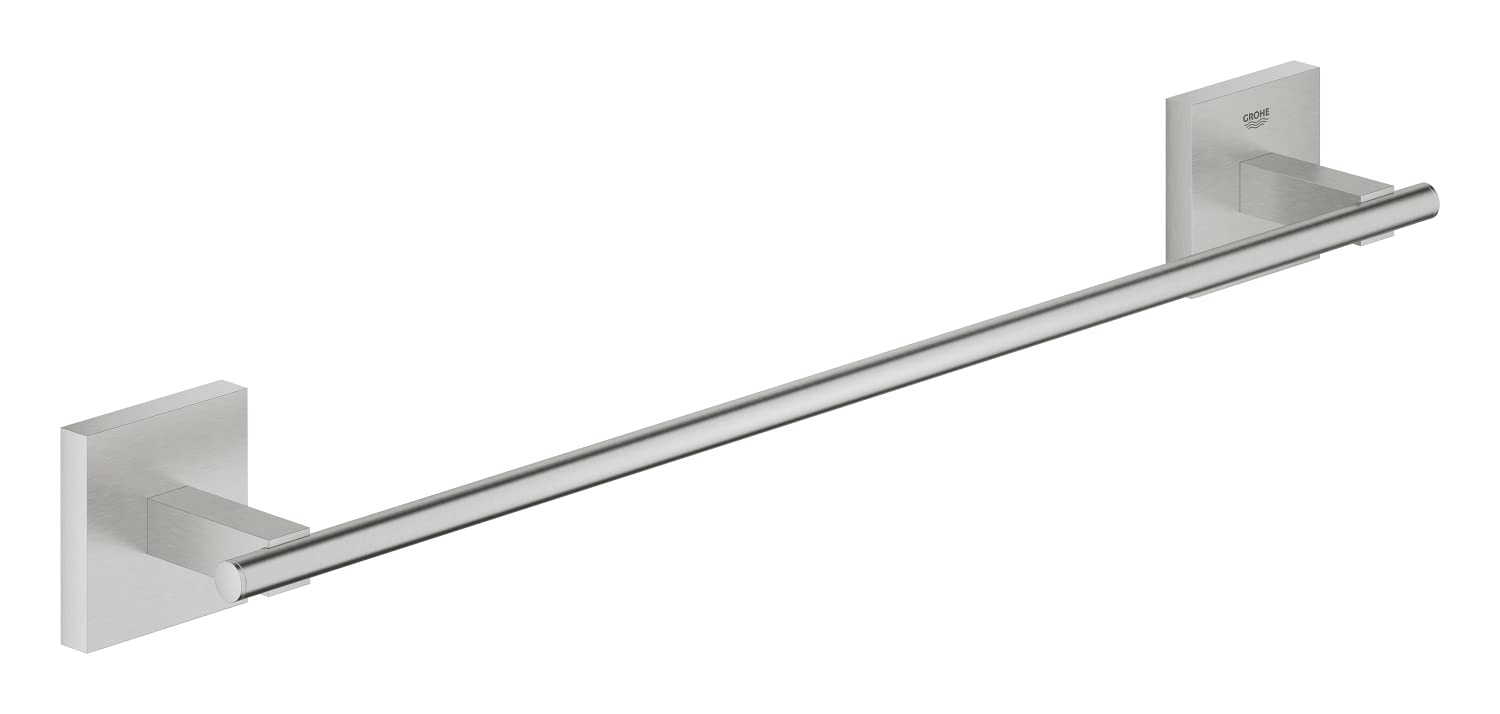 GROHE Start Cube Towel Rail – Bathroom Wall Mounted Towel Holder (Metal, Concealed Fastening, Including Screws and Dowels), Size 450 mm, Easy to Fit with GROHE QuickGlue, Stainless Steel, 40987DC0