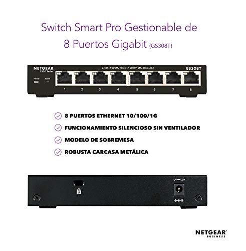 Netgear-Switch-Ethernet-de-8-Puertos-Gigabit-Smart-Managed-Pro-Serie-S350-Montaje-sobremesa-con-Carcasa-sin-Ventilador-para-un-Funcionamiento-silencioso