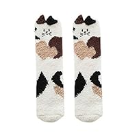 TY-LOPIU Women Winter Fluffy Fuzzy Slipper Socks, 3D Cartoon Animal Coral Velvet Hosiery (2)