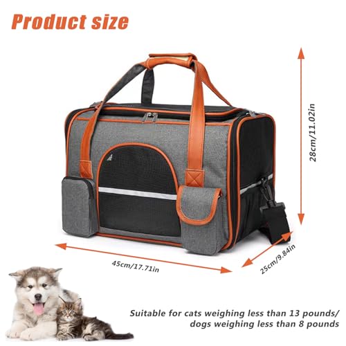Transport Bag for Dog Cat, 45 x 28 x 25 cm, Airplane Transport Bag, Small Size with Removable Mat, Foldable Soft and Breathable Backpack for Travel Pets
