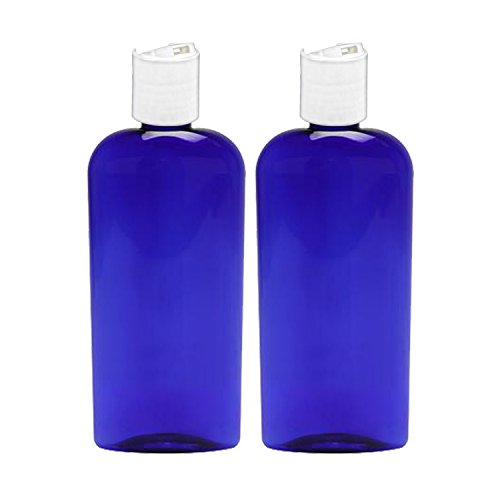 MoYo Natural Labs 8 oz Disc Cap Bottles, Empty Containers for Shampoo or Lotions, BPA Free PET Plastic Squeezable Toiletry/Cosmetic Bottles (Pack of 2, Blue color)