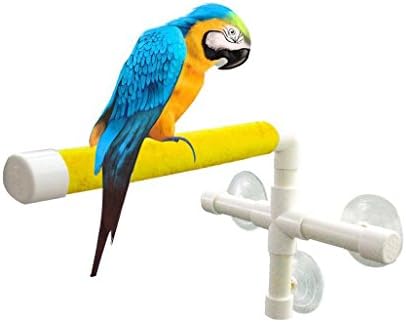 UPGRADE Protable Bird Shower Stand with Suction Cup, Non-slip Bath Perch Toys for Parrot Macaw African Greys Budgies Cockatoo Parakeet Cockatiel Conure Lovebirds (Yellow)