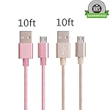 (2 Pack) Lightning Cable, SAUS 10 ft Nylon Braided Micro USB Cable High Speed USB 2.0 A Male to Micro B Sync and Charging Universal for Samsung,HTC,Motorola,Nokia,Android,and More(Golden+Rose Gold)