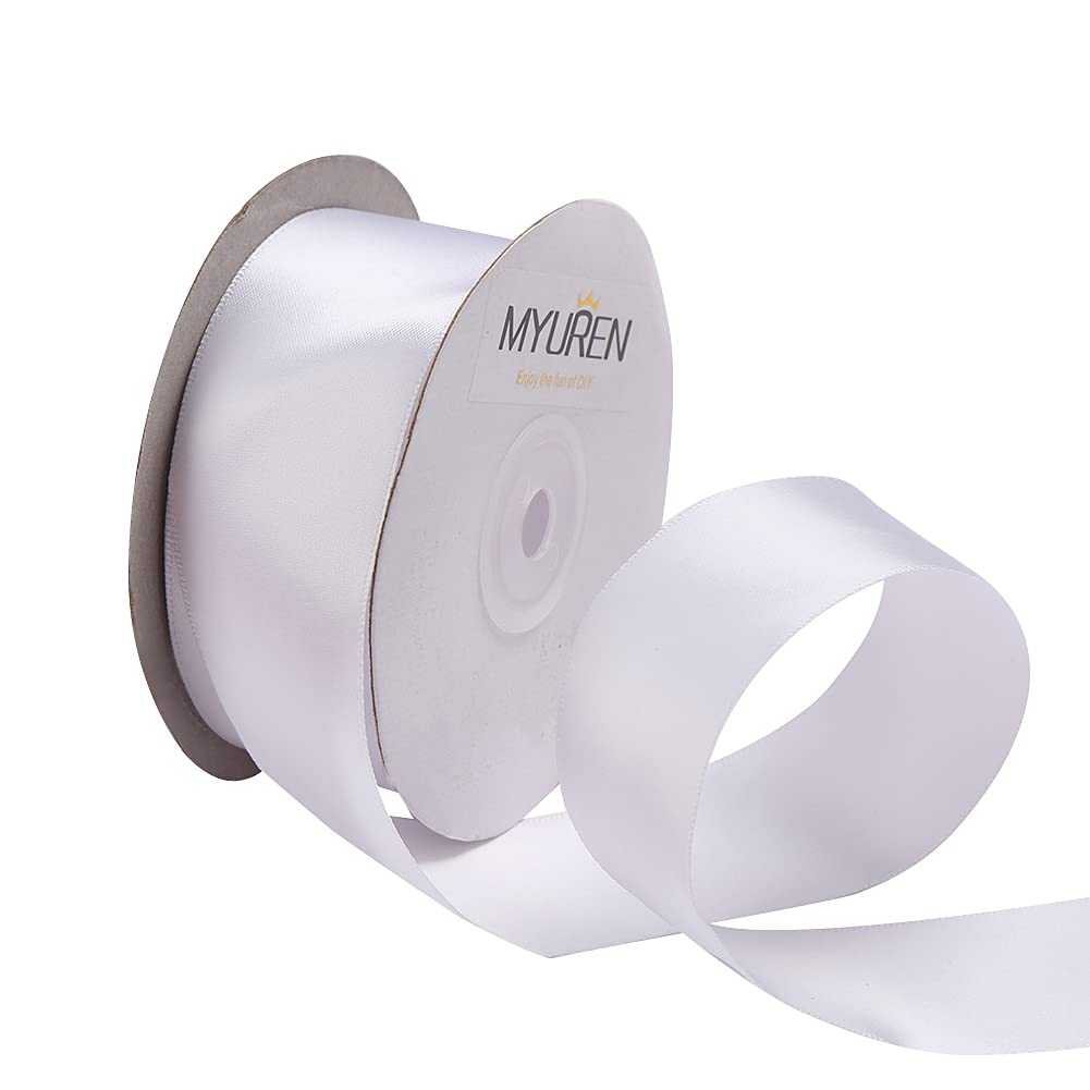 38mm Wide Double Faced White Polyester Satin Ribbon for Crafts, Wedding, Gift Wrapping, Bow Making,Party Decoration, Christmas Tree Deco (22.5 Meters)
