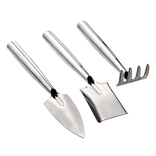 Mini Garden Tool Set, 3PCS Stainless Steel Heavy Duty Gardening Kit with Transplanting trowel, Cultivator hand rake, Weeding Fork for Digging & Planting - Thumbnail 2